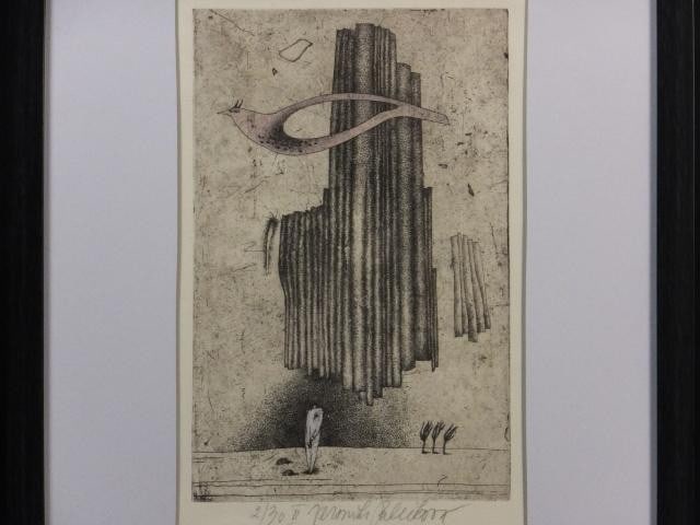 Art Veronika Paleckova "Flying Bird Landscape" Signed Etching Limited 30 Framed (1 of 9)
