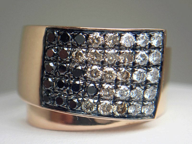 Ring Repossi Black Brown Colorless Three Color Diamond 18k Rose Gold Wide Band: Ring Repossi Black Brown Colorless Three Color Diamond 18k Rose Gold Wide Band This listing features Ring Repossi Black Brown Colorless Three Color Diamond 18k Rose Gold Wide Band. Item specifics are