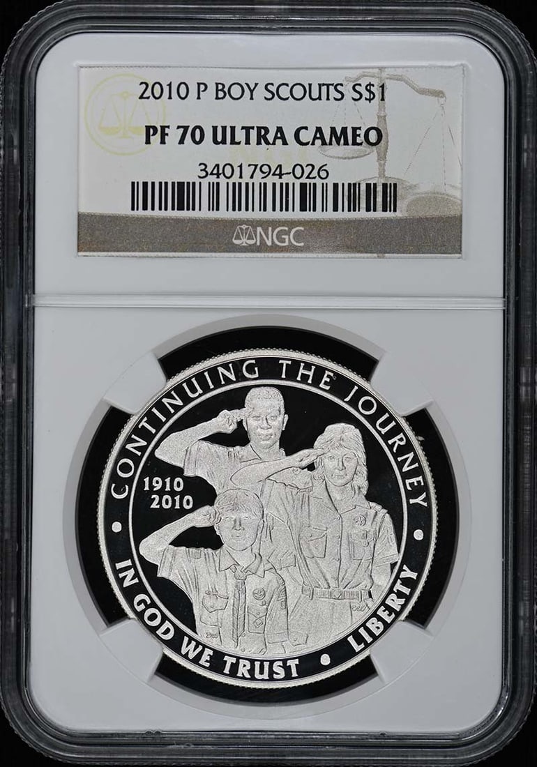 PR70DCAM 2010 P BOY SCOUTS Modern Commemorative S$1 NGC: PR70DCAM 2010 P BOY SCOUTS Modern Commemorative S$1 NGC This listing features PR70DCAM 2010 P BOY SCOUTS Modern Commemorative S$1 NGC. Item specifics are provided below. Item Specifics: Certification:
