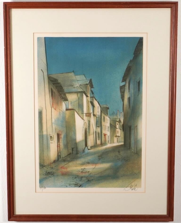 Framed Jean-Baptiste Baradier Lithograph Print Paris Street Scene Signed (1 of 8)