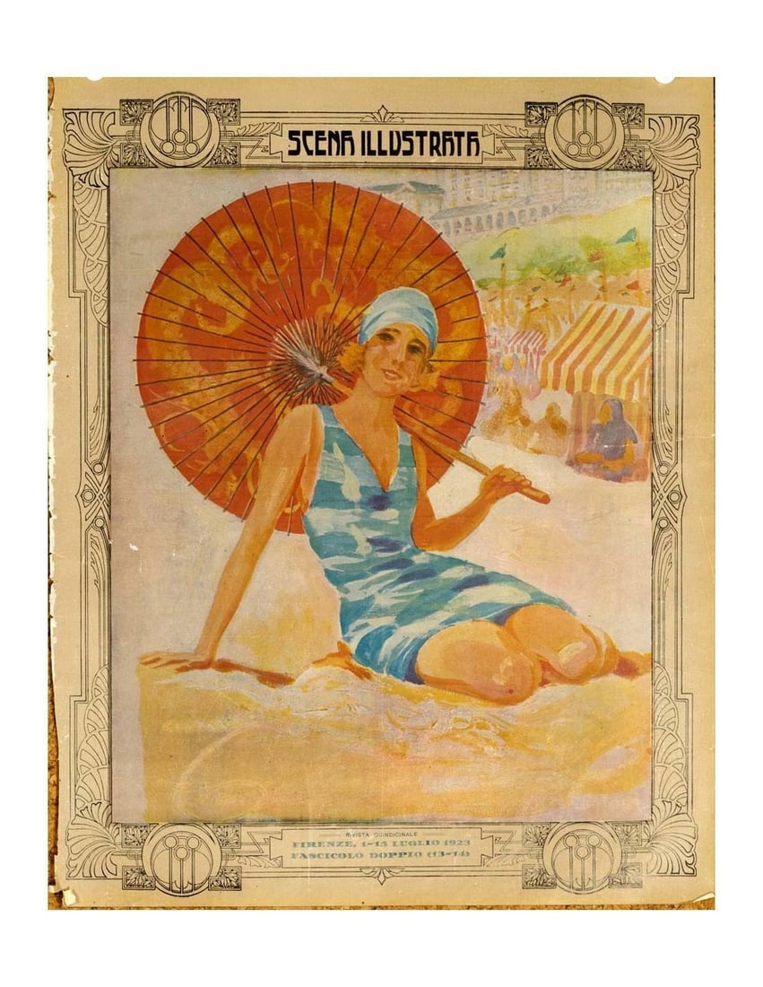 1932 Scena Illustrata Arts Literature Music Theatre Woman At Beach (1 of 1)