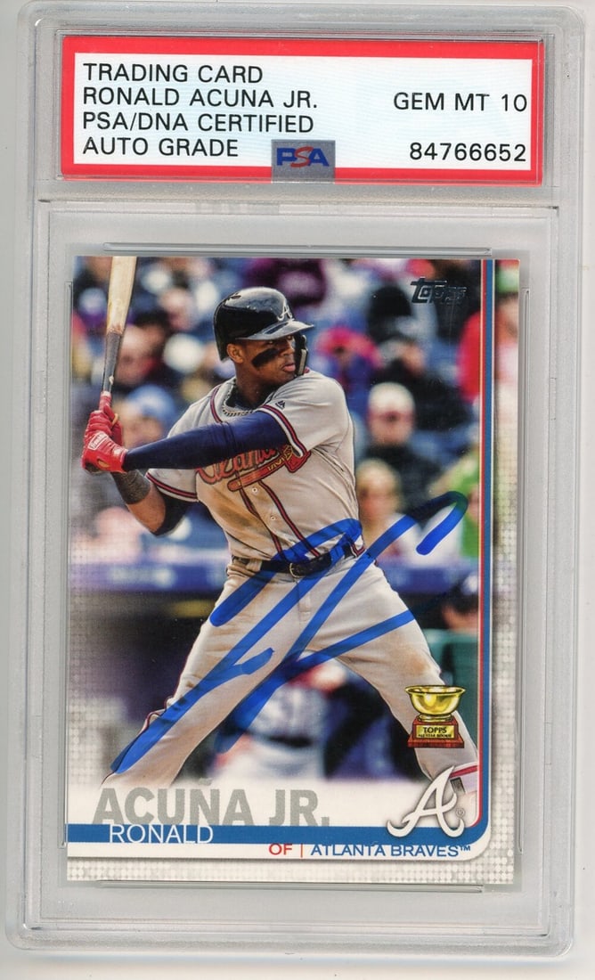 10 Ronald Acuna Jr. 2019 Topps Autographed Card PSA Auto (1 of 2)