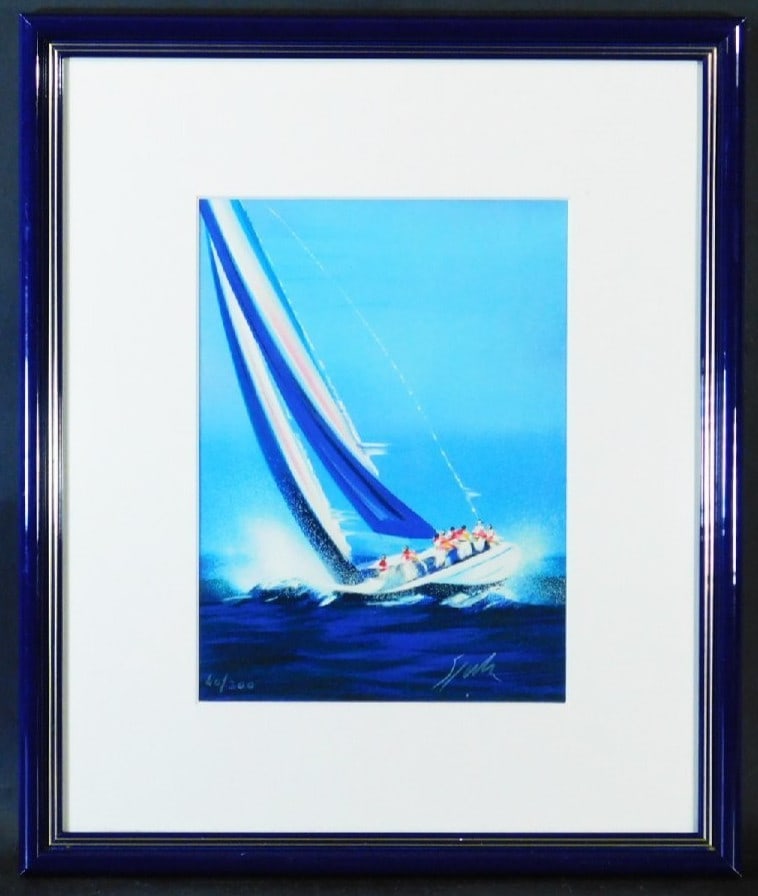 Framed Victor Spahn Lithograph Sailing Boat Americas Cup Signed Numbered 40/ 200 (1 of 9)