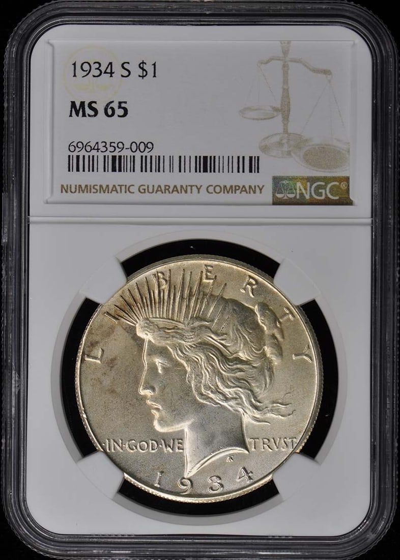 MS65 1934-S Peace Dollar S$1 NGC: MS65 1934-S Peace Dollar S$1 NGC This listing features MS65 1934-S Peace Dollar S$1 NGC. Item specifics are provided below. Item Specifics: Certification: NGC Certification Number: 45210804 Grade: MS6