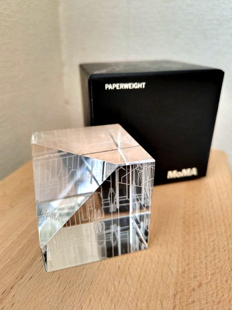 Rare MoMA Paperweight Crystal Geometric design Engraved With Original Box: Rare MoMA Paperweight Crystal Geometric design Engraved With Original Box This listing features Rare MoMA Paperweight Crystal Geometric design Engraved With Original Box. Item specifics are provided b