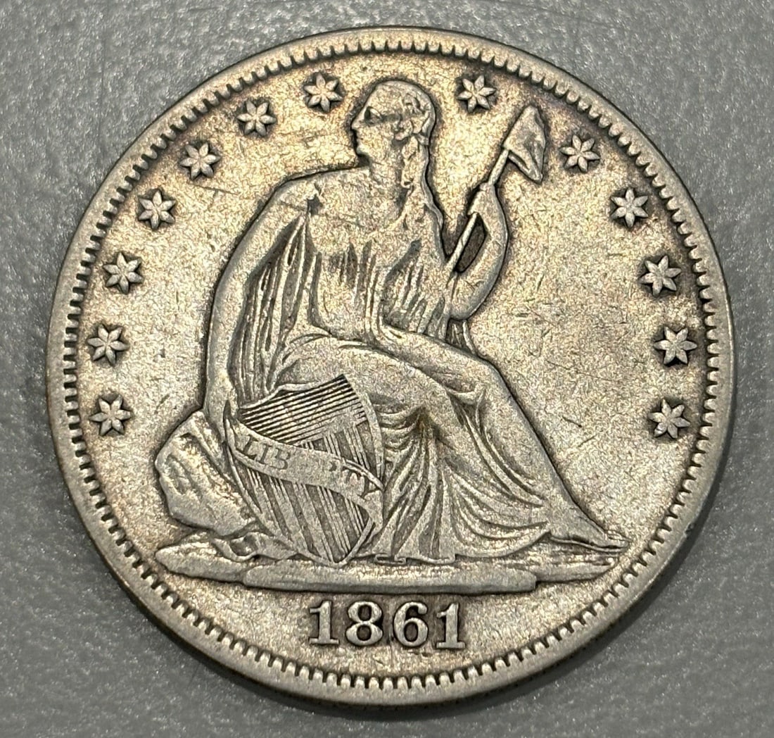 VF 1861 CIVIL WAR DATE SEATED HALF DOLLAR: VF 1861 CIVIL WAR DATE SEATED HALF DOLLAR This listing features VF 1861 CIVIL WAR DATE SEATED HALF DOLLAR. Item specifics are provided below. Item Specifics: Composition: Silver Fineness: 0.9 Grade: U