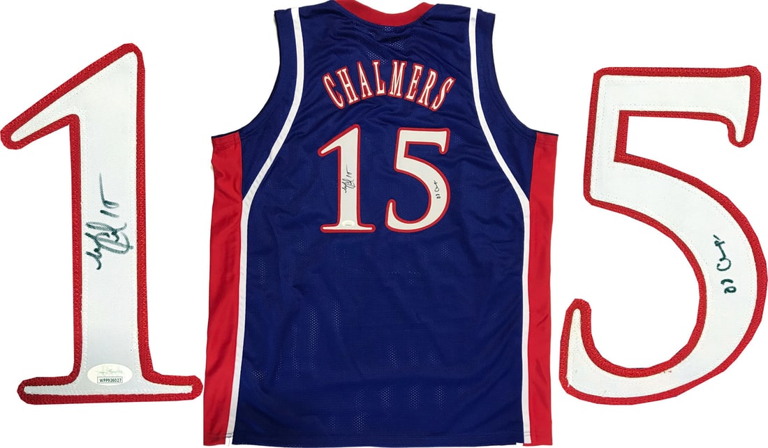 (JSA) Mario Chalmers "08 Champs" Autographed Kansas Jayhawks Blue Jersey: (JSA) Mario Chalmers "08 Champs" Autographed Kansas Jayhawks Blue Jersey This listing features (JSA) Mario Chalmers "08 Champs" Autographed Kansas Jayhawks Blue Jersey. Item specifics are provided bel