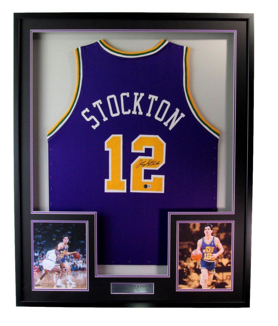 193315 John Stockton Autographed Jersey Utah Jazz Framed Beckett (1 of 4)