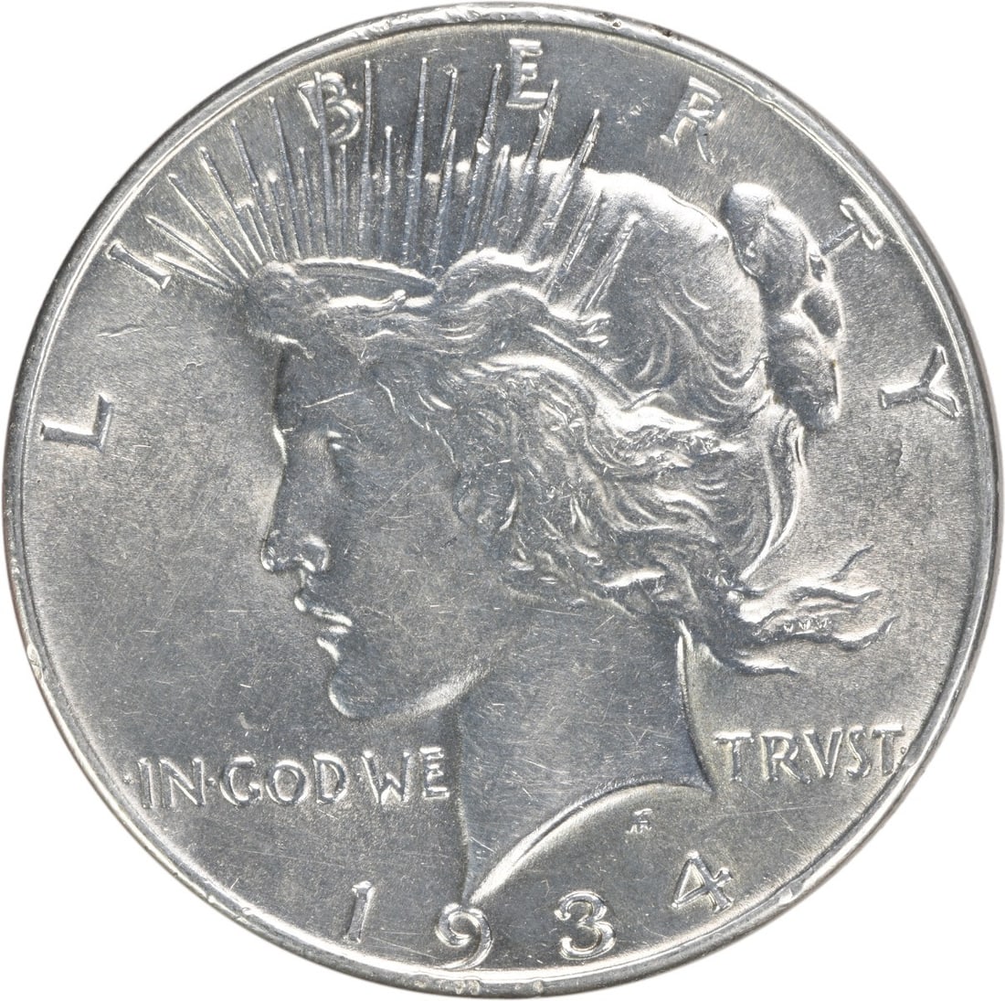Uncertified 1934 Peace Silver Dollar AU Slider: Uncertified 1934 Peace Silver Dollar AU Slider This listing features Uncertified 1934 Peace Silver Dollar AU Slider. Item specifics are provided below. Item Specifics: Country Of Origin: United States