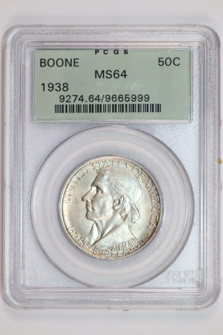PQ 1938 BOONE COMMEMORATIVE HALF DOLLAR PCGS MS64 OGH: PQ 1938 BOONE COMMEMORATIVE HALF DOLLAR PCGS MS64 OGH This listing features PQ 1938 BOONE COMMEMORATIVE HALF DOLLAR PCGS MS64 OGH. Item specifics are provided below. Item Specifics: Country Of Origin: