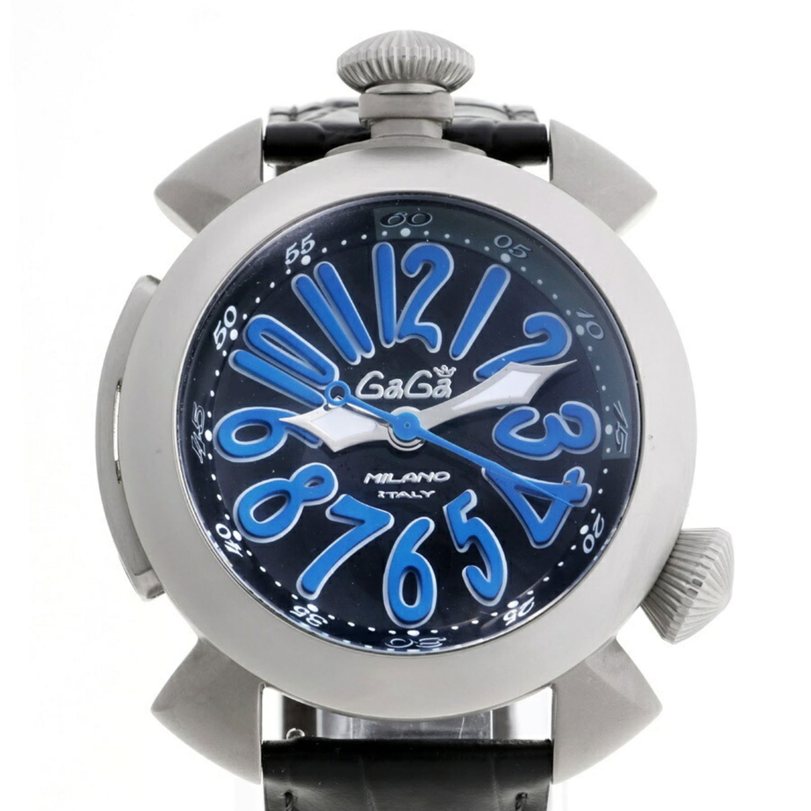Wristwatch Gaga Milano: Wristwatch Gaga Milano This listing features Wristwatch Gaga Milano. Item specifics are provided below. Item Specifics: Brand: Gaga Milano Type: Wristwatch Gender: Men Material (Case): Titanium Materi