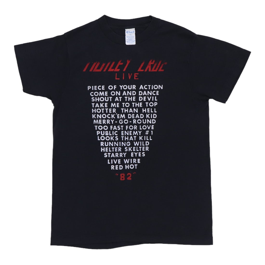 Shirt 1982 Motley Crue Live Tour: Shirt 1982 Motley Crue Live Tour This listing features Shirt 1982 Motley Crue Live Tour. Item specifics are provided below. Item Specifics: Size: Medium Era: 1980s Color: Black Material: 50/50 Poly/Co