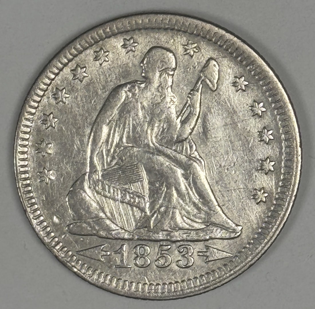 DETAILS 1853 ARROWS AND RAYS SEATED LIBERTY QUARTER AU: DETAILS 1853 ARROWS AND RAYS SEATED LIBERTY QUARTER AU This listing features DETAILS 1853 ARROWS AND RAYS SEATED LIBERTY QUARTER AU. Item specifics are provided below. Item Specifics: Country Of Origi