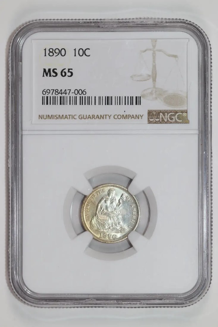 MS65 1890 SEATED LIBERTY DIME NGC: MS65 1890 SEATED LIBERTY DIME NGC This listing features MS65 1890 SEATED LIBERTY DIME NGC. Item specifics are provided below. Item Specifics: Country Of Origin: USA Certification: NGC Composition: Sil