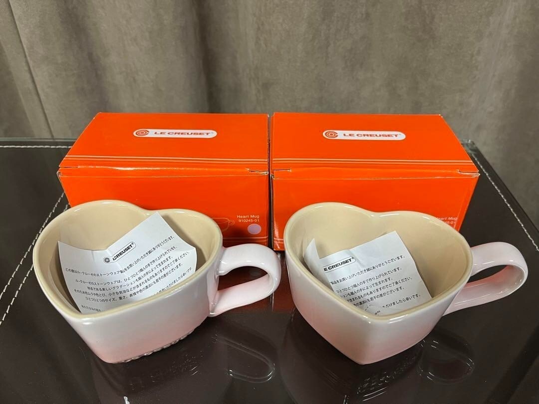 Box Le Creuset Heart Small Mugs set of 2 Shell Pink Stoware Heat Resistant With (1 of 6)