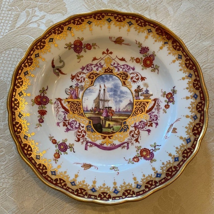 Rare Old Meissen Herold Plate Gold Painted Figures Chinoiserie Antique Porcelain (1 of 10)