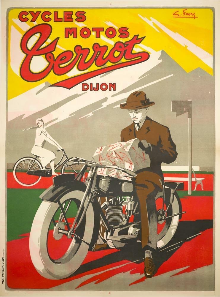 Inches Motorcycle Poster 1922 Original Vintage French Poster Terrot Dijon 47X63 (1 of 1)