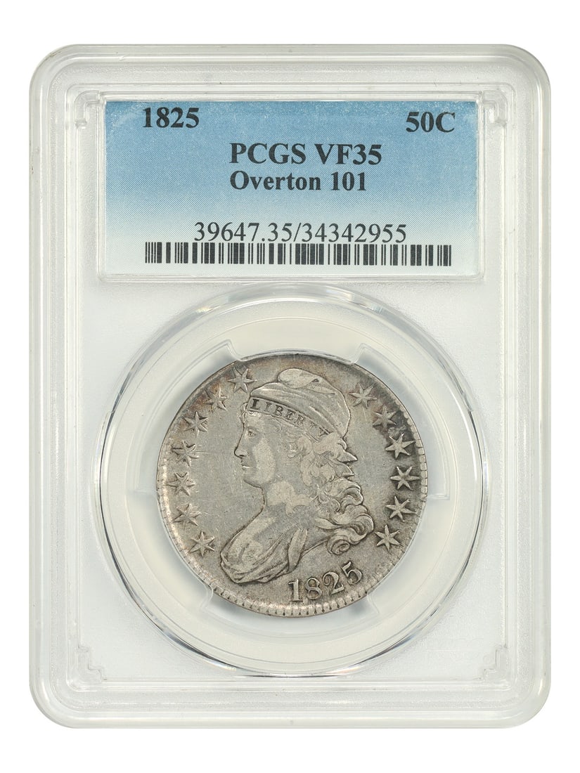 Capped Bust Half Dollar - 1825 50C PCGS VF35 (Overton-101): Capped Bust Half Dollar - 1825 50C PCGS VF35 (Overton-101) This listing features Capped Bust Half Dollar - 1825 50C PCGS VF35 (Overton-101). Item specifics are provided below. Item Specifics: Certific