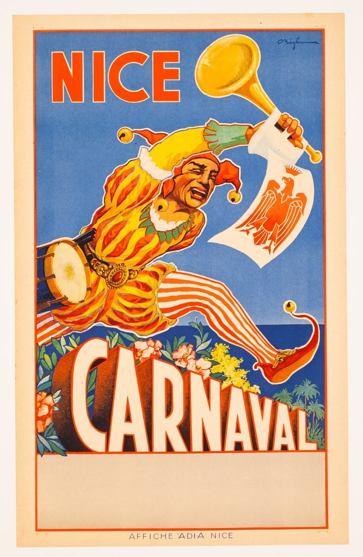 12X19 In - 1954 Carnaval De Nice Poster By Beglia Lithograph On Linen (1 of 3)