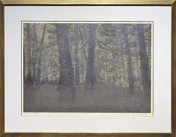 Frame Joichi Hoshi Forest Scene 1976 Signed Woodblock Print "???" 37/ 99 w/ (1 of 8)