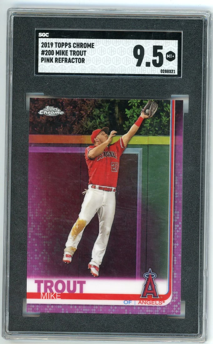 9.5 Mike Trout 2019 Topps Chrome Pink Refractor #200 SGC MT: 9.5 Mike Trout 2019 Topps Chrome Pink Refractor #200 SGC MT This listing features 9.5 Mike Trout 2019 Topps Chrome Pink Refractor #200 SGC MT. Item specifics are provided below. Item Specifics: Brand: