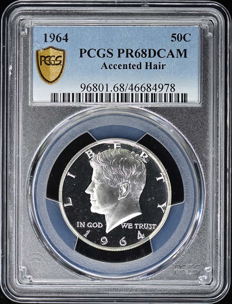 Type 1 Silver PCGS PR68DCAM - 1964 50C Accented Hair Kennedy Half Dollar: Type 1 Silver PCGS PR68DCAM - 1964 50C Accented Hair Kennedy Half Dollar This listing features Type 1 Silver PCGS PR68DCAM - 1964 50C Accented Hair Kennedy Half Dollar. Item specifics are provided bel