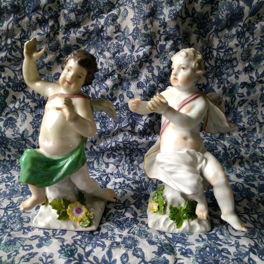 Figures Meissen Figurine Angels Set Of 2 Porcelain Collectible Hand Painted (1 of 10)