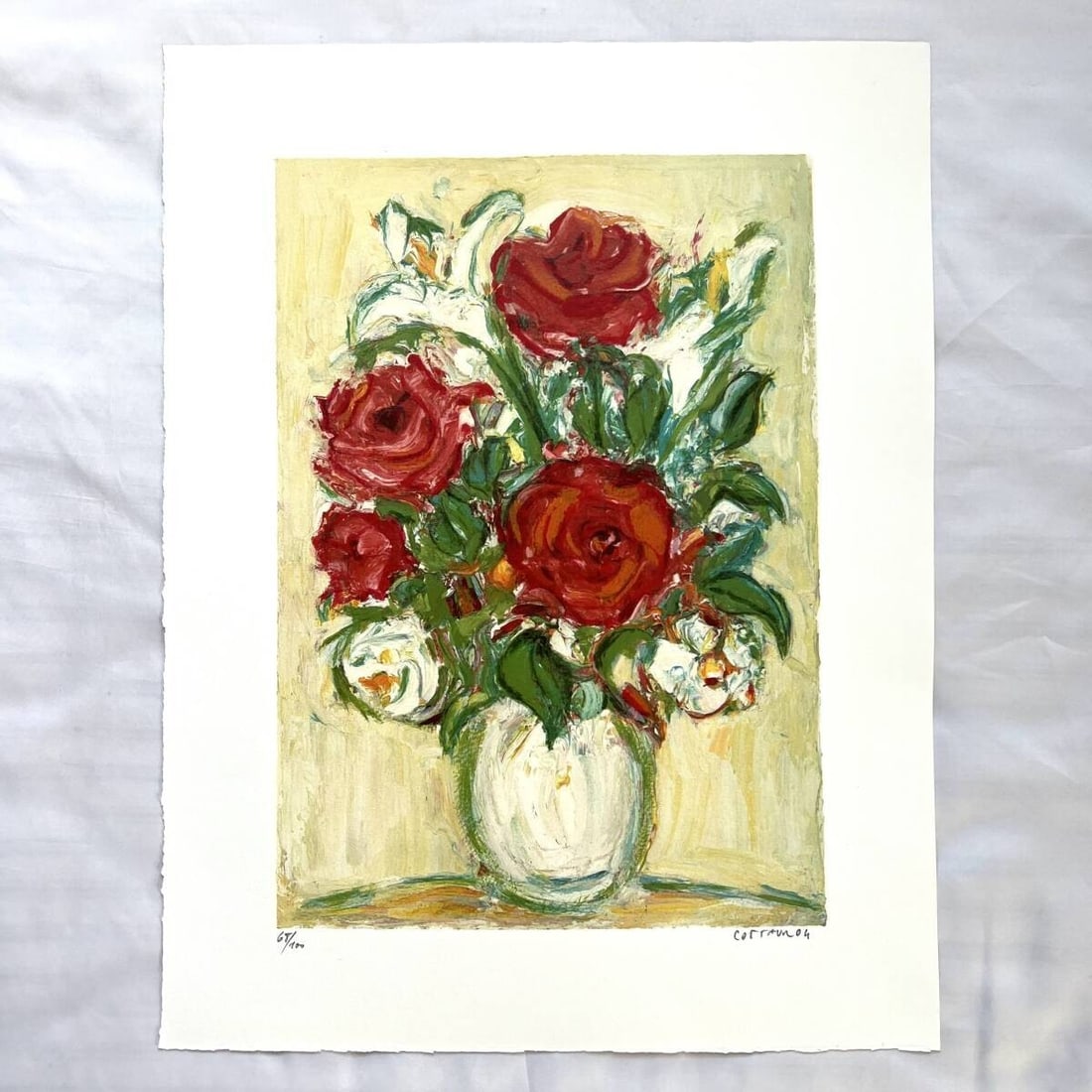 only Andre Cottavoz Red Roses and Ehite Arum Lithograph Signed ED 68/ 100 Sheet (1 of 4)