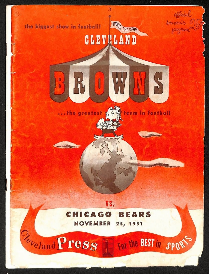 204765 11/ 25/ 1951 Browns vs. Bears NFL Game Program Dub Jones 6 TD's NFL Record: 204765 11/ 25/ 1951 Browns vs. Bears NFL Game Program Dub Jones 6 TD's NFL Record This listing features 204765 11/ 25/ 1951 Browns vs. Bears NFL Game Program Dub Jones 6 TD's NFL Record. Item specific