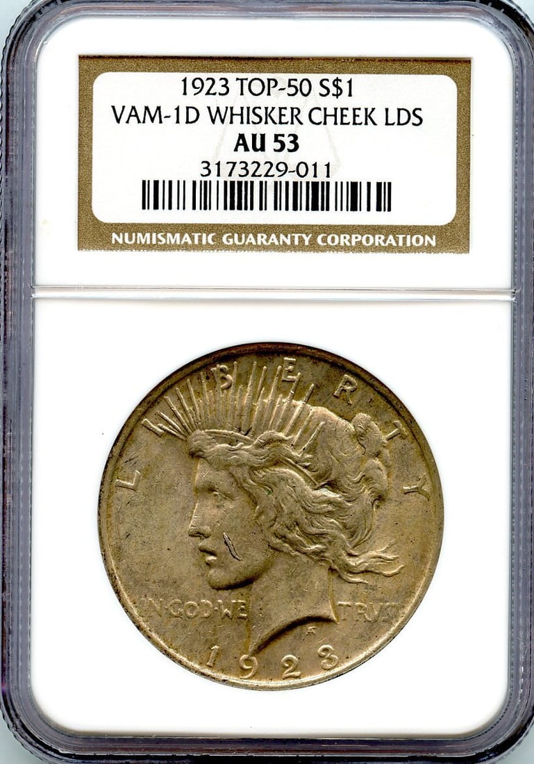 AU53 C7143- 1923 VAM-1D WHISKER CHEEK LDS TOP 50 PEACE DOLLAR NGC: AU53 C7143- 1923 VAM-1D WHISKER CHEEK LDS TOP 50 PEACE DOLLAR NGC This listing features AU53 C7143- 1923 VAM-1D WHISKER CHEEK LDS TOP 50 PEACE DOLLAR NGC. Item specifics are provided below. Item Speci