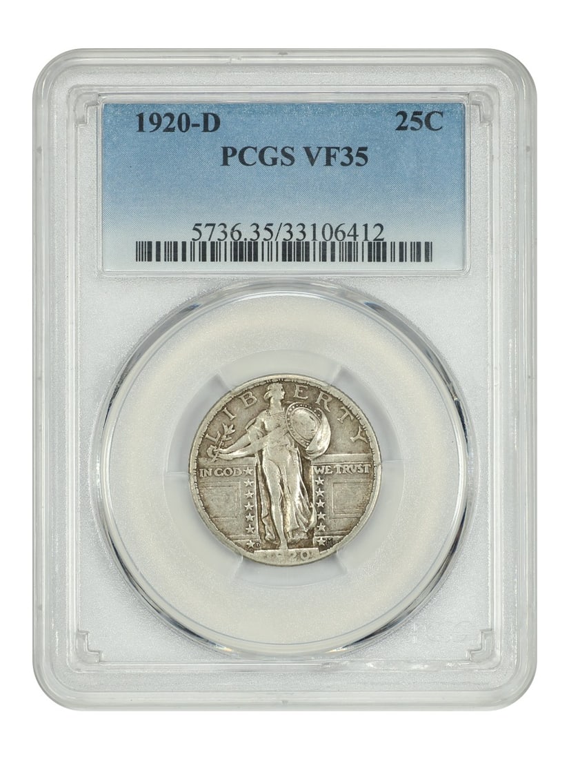 Standing Liberty Quarter - 1920-D 25C PCGS VF35: Standing Liberty Quarter - 1920-D 25C PCGS VF35 This listing features Standing Liberty Quarter - 1920-D 25C PCGS VF35. Item specifics are provided below. Item Specifics: Certification: PCGS Certificat