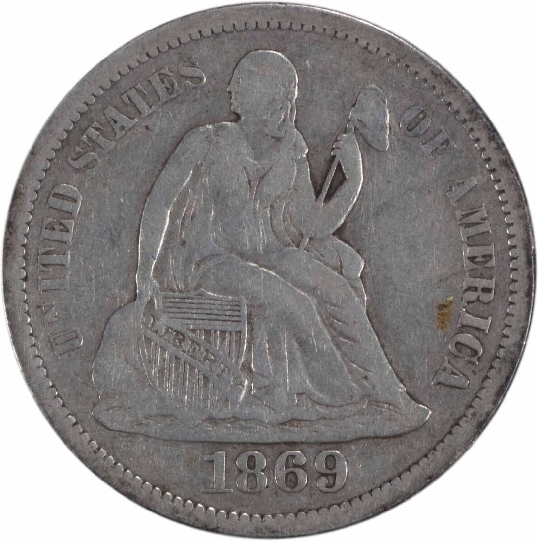 Uncertified 1869-S Liberty Seated Silver Dime VF: Uncertified 1869-S Liberty Seated Silver Dime VF This listing features Uncertified 1869-S Liberty Seated Silver Dime VF. Item specifics are provided below. Item Specifics: Country Of Origin: United St