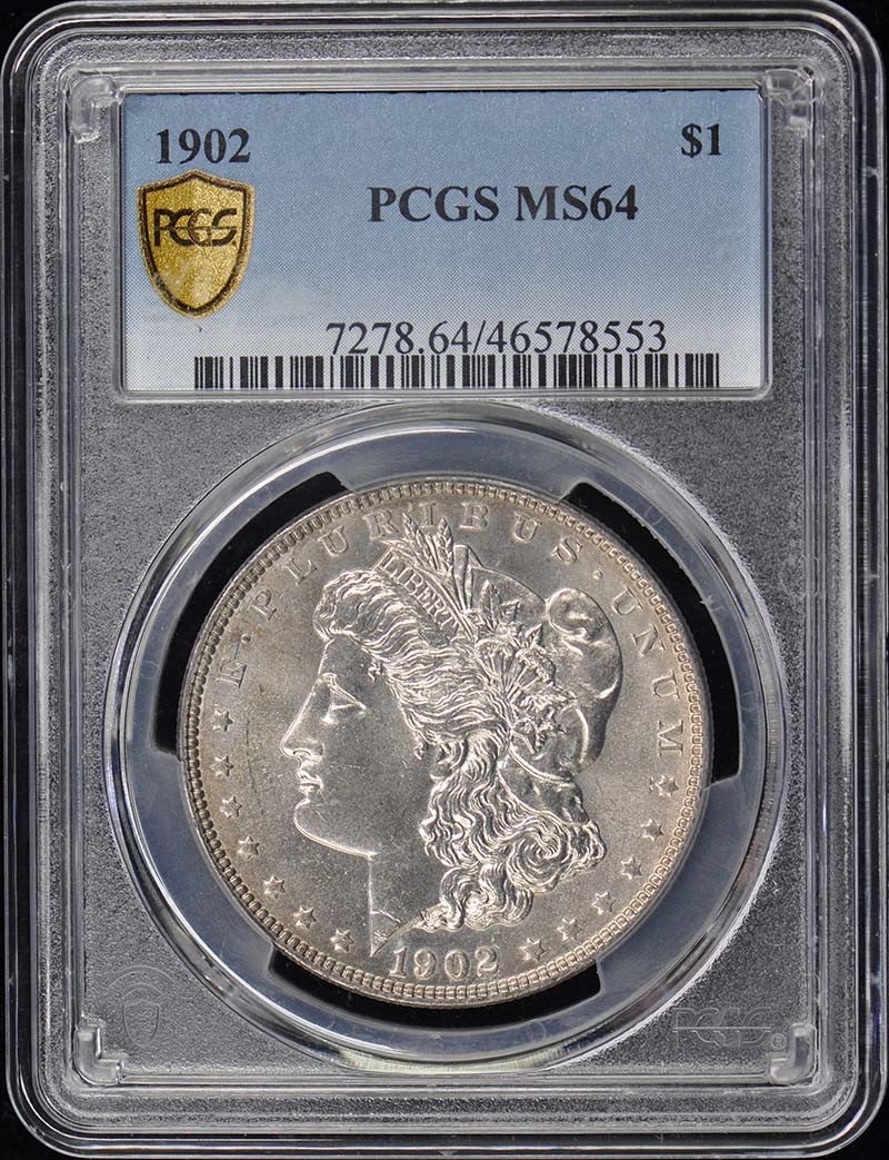 MS64 1902 $1 Morgan Dollar PCGS: MS64 1902 $1 Morgan Dollar PCGS This listing features MS64 1902 $1 Morgan Dollar PCGS. Item specifics are provided below. Item Specifics: Certification: PCGS Certification Number: 46578553 Grade: MS64