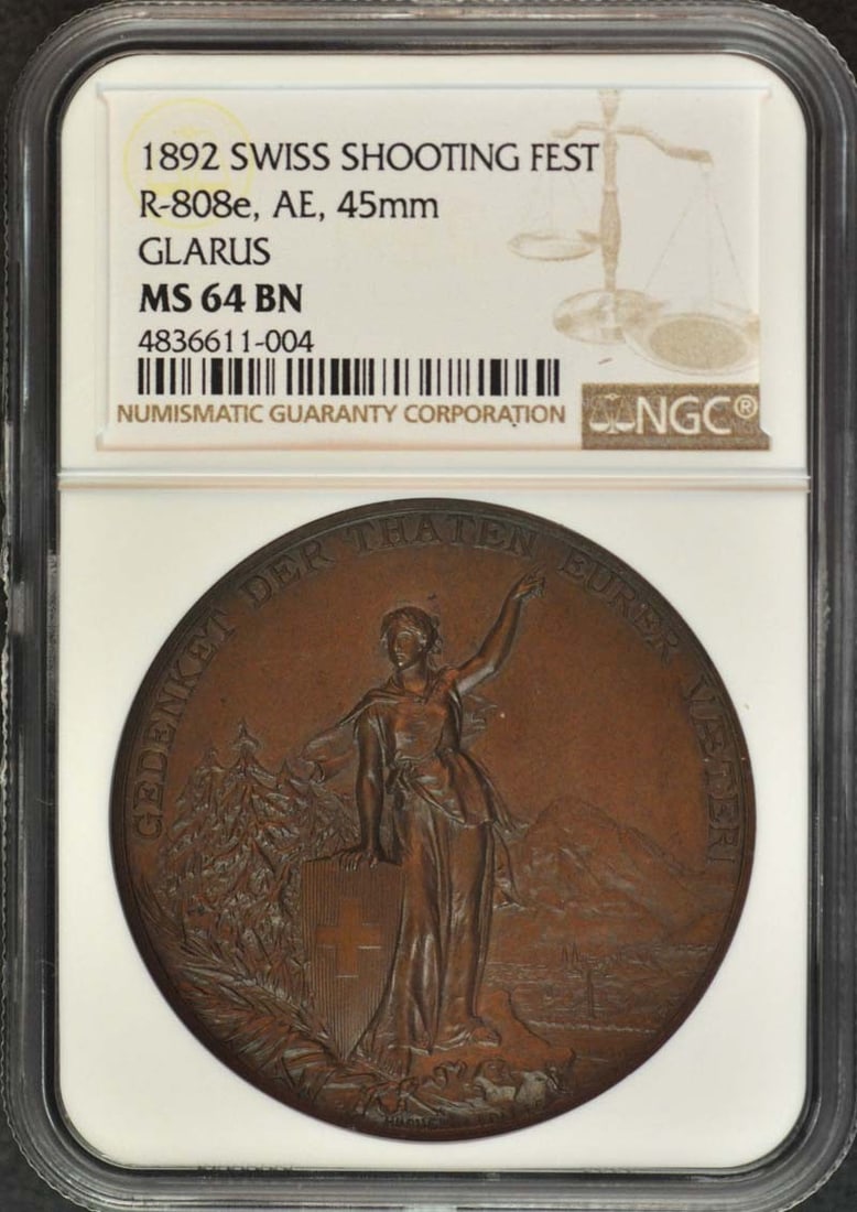 BN 1892 Swiss Shootong Fest Glarus NGC MS64: BN 1892 Swiss Shootong Fest Glarus NGC MS64 This listing features BN 1892 Swiss Shootong Fest Glarus NGC MS64. Item specifics are provided below. Item Specifics: Circulated/Uncirculated: Uncirculated