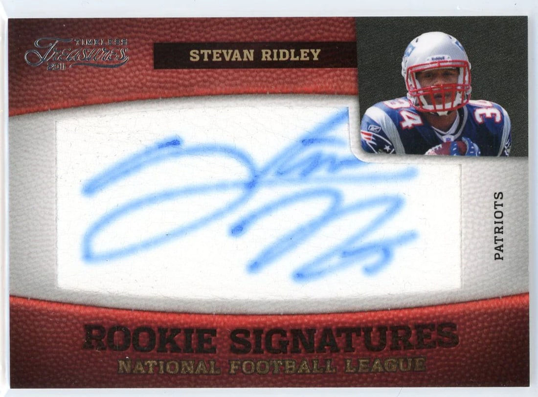 #212 Stevan Ridley Autographed 2011 Panini Timeless Treasures Rookie Patch Card (1 of 2)