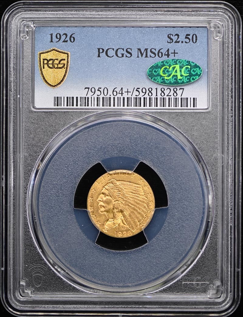 (CAC) 1926 $2.50 Indian Head PCGS MS64+: (CAC) 1926 $2.50 Indian Head PCGS MS64+ This listing features (CAC) 1926 $2.50 Indian Head PCGS MS64+. Item specifics are provided below. Item Specifics: Certification: PCGS Certification Number: 5981