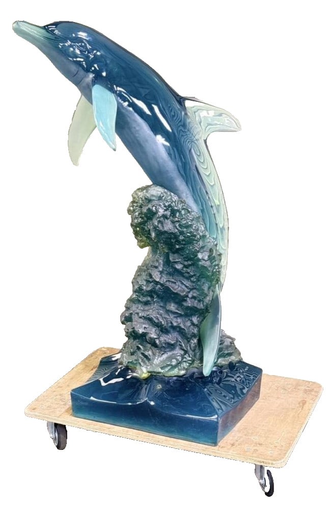 Statue Wyland "Friendly Dolphin (Teal)" Acrylic Sculpture 12/ 450 1992 COA Signed (1 of 10)
