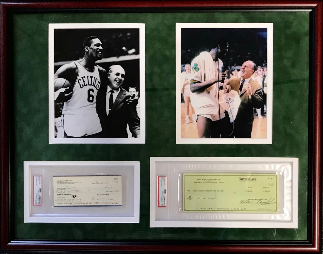 (P Bill Russell & Red Auerbach Autographed Framed Checks w/ Unsigned 8x10 Photos: (P Bill Russell & Red Auerbach Autographed Framed Checks w/ Unsigned 8x10 Photos This listing features (P Bill Russell & Red Auerbach Autographed Framed Checks w/ Unsigned 8x10 Photos. Item specifics