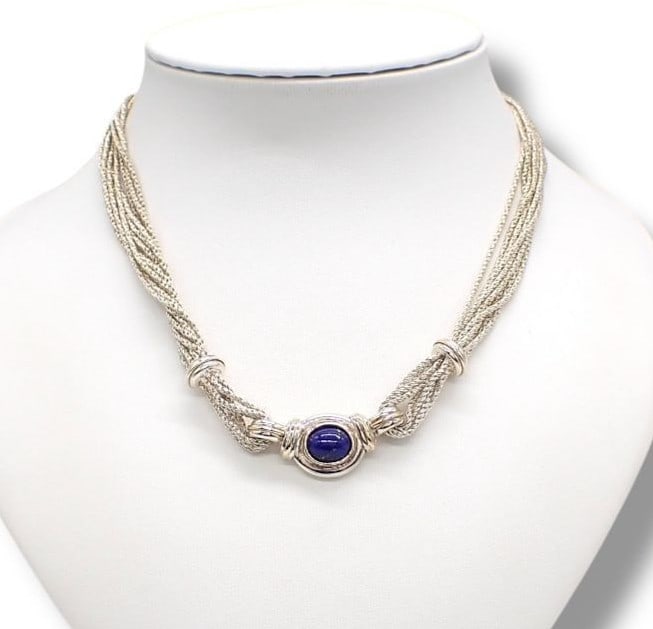 Necklace Vintage Tiffany & Co Lapis Lazuli Silver 925 18k Gold Strand Choker (1 of 10)