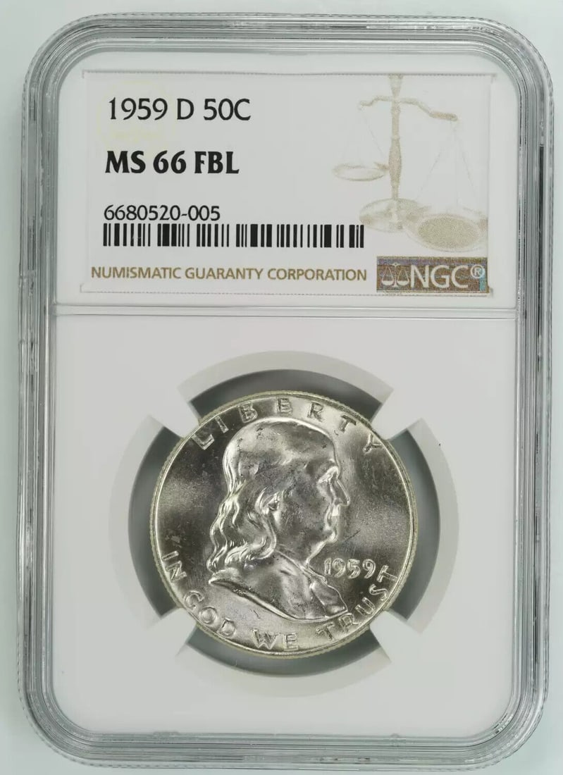 FULL BELL LINES (005) - 1959 D FRANKLIN HALF DOLLAR 50C NGC MS 66 FBL MINT UNC (1 of 4)