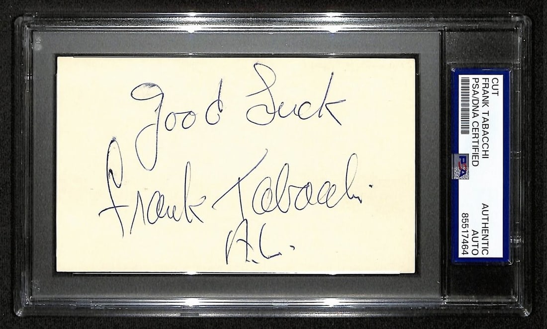 196997 Frank Tabacchi Signed/ Inscr Cut on 3x5 Index Card AL Umpire PSA/ DNA: 196997 Frank Tabacchi Signed/ Inscr Cut on 3x5 Index Card AL Umpire PSA/ DNA This listing features 196997 Frank Tabacchi Signed/ Inscr Cut on 3x5 Index Card AL Umpire PSA/ DNA. Item specifics are prov