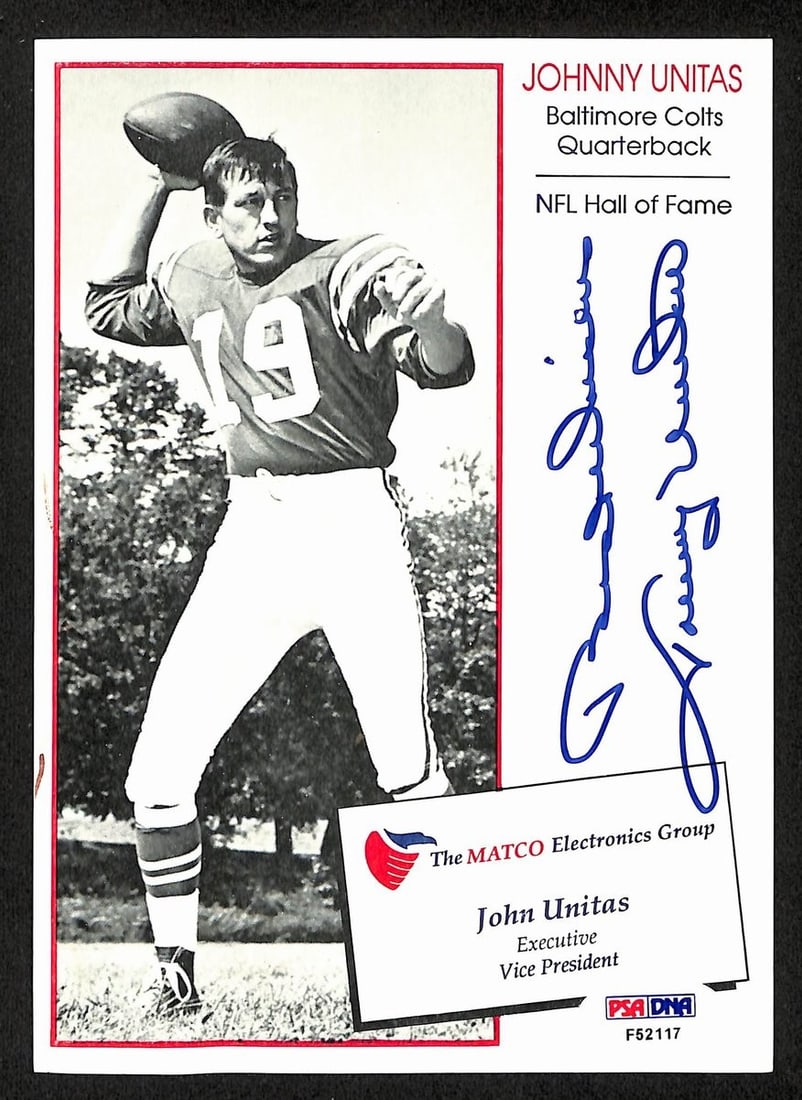 198849 Johnny Unitas HOF Signed/ Inscr 5x7 Photo Card Baltimore Colts PSA/ DNA: 198849 Johnny Unitas HOF Signed/ Inscr 5x7 Photo Card Baltimore Colts PSA/ DNA This listing features 198849 Johnny Unitas HOF Signed/ Inscr 5x7 Photo Card Baltimore Colts PSA/ DNA. Item specifics are