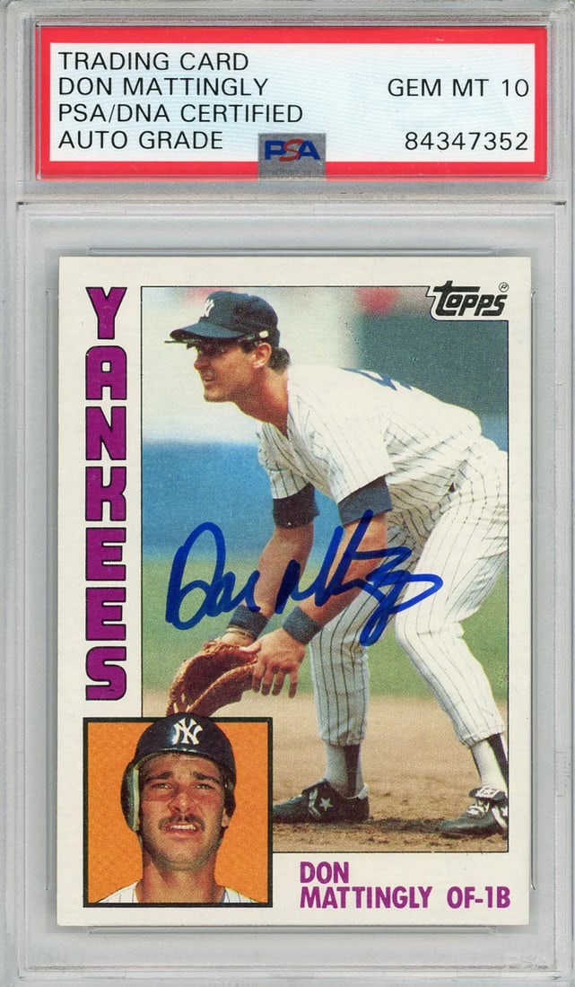 10) Don Mattingly Autographed 1984 Topps Rookie Card #8 (PSA Auto GM MT: 10) Don Mattingly Autographed 1984 Topps Rookie Card #8 (PSA Auto GM MT This listing features 10) Don Mattingly Autographed 1984 Topps Rookie Card #8 (PSA Auto GM MT. Item specifics are provided below