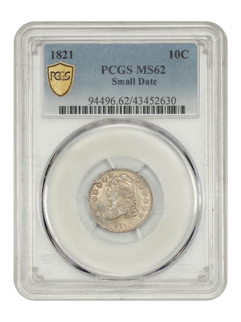 Capped Bust Dime - 1821 10C PCGS MS62 (Small Date): Capped Bust Dime - 1821 10C PCGS MS62 (Small Date) This listing features Capped Bust Dime - 1821 10C PCGS MS62 (Small Date). Item specifics are provided below. Item Specifics: Certification: PCGS Cert