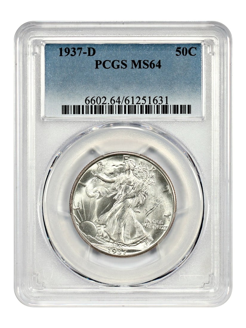 Walking Liberty Half Dollar - 1937-D 50C PCGS MS64: Walking Liberty Half Dollar - 1937-D 50C PCGS MS64 This listing features Walking Liberty Half Dollar - 1937-D 50C PCGS MS64. Item specifics are provided below. Item Specifics: Certification: PCGS Cert