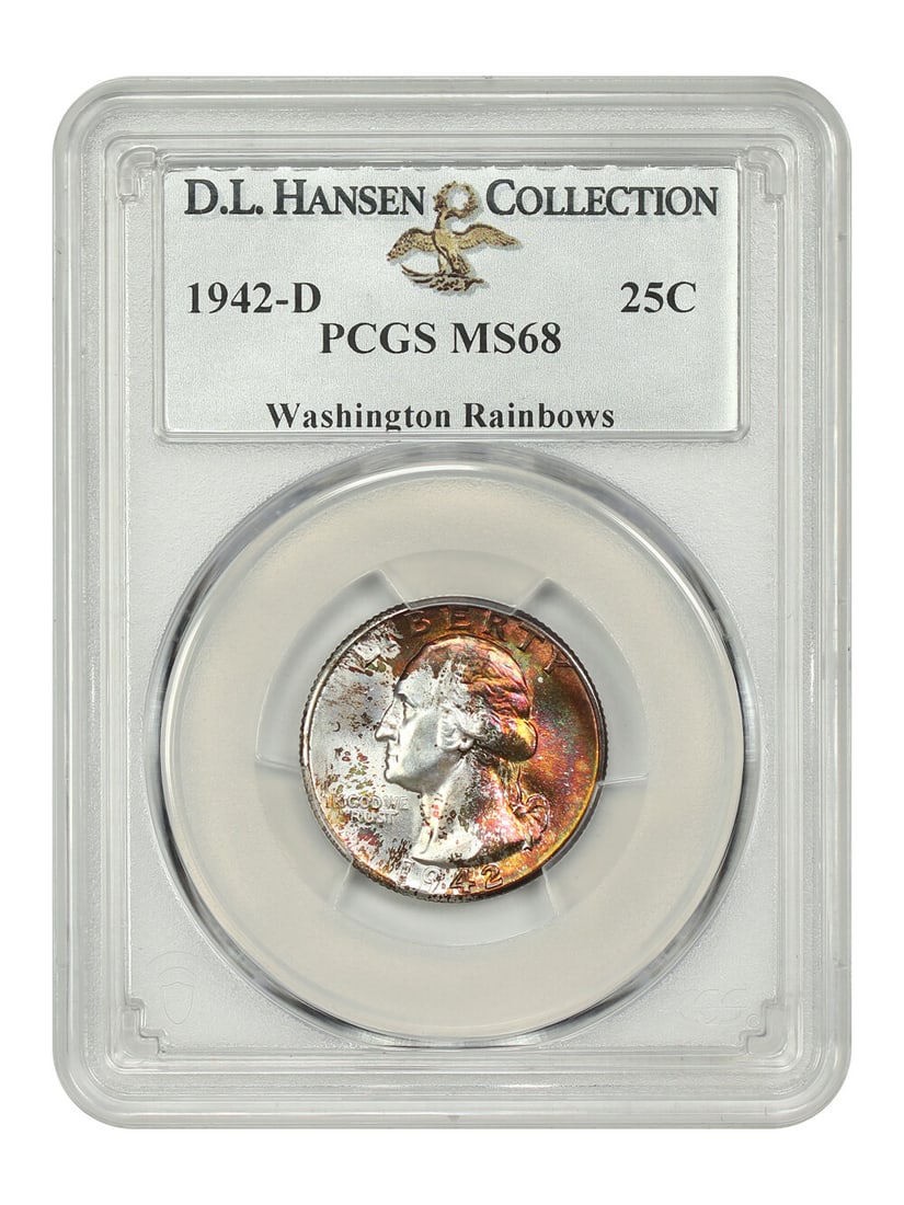 Washington Quarter - 1942-D 25C PCGS MS68 ex: D.L. Hansen/ Washington Rainbows: Washington Quarter - 1942-D 25C PCGS MS68 ex: D.L. Hansen/ Washington Rainbows This listing features Washington Quarter - 1942-D 25C PCGS MS68 ex: D.L. Hansen/ Washington Rainbows. Item specifics are