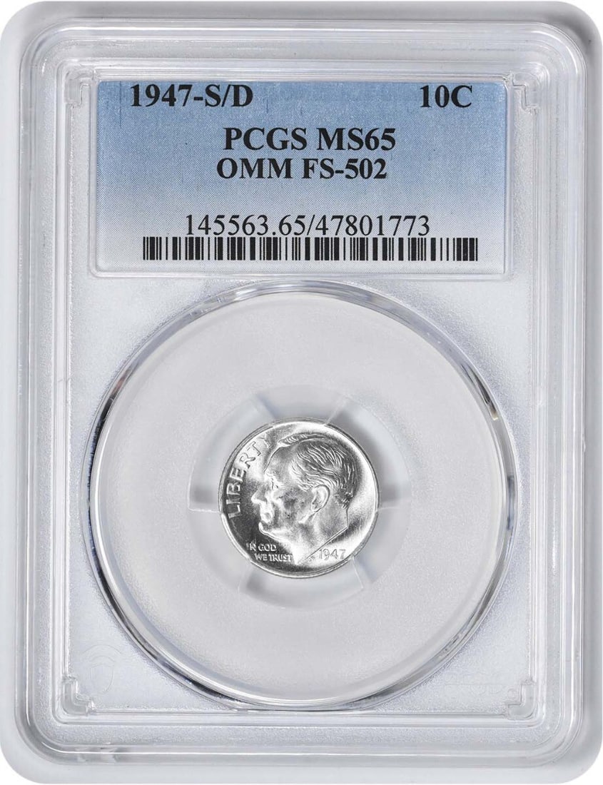 PCGS 1947-S/ D Roosevelt Silver Dime OMM FS-502 MS65: PCGS 1947-S/ D Roosevelt Silver Dime OMM FS-502 MS65 This listing features PCGS 1947-S/ D Roosevelt Silver Dime OMM FS-502 MS65. Item specifics are provided below. Item Specifics: Country Of Origin: U
