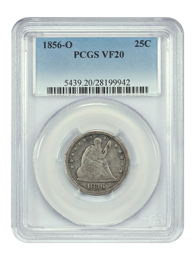Liberty Seated Quarter - 1856-O 25C PCGS VF20: Liberty Seated Quarter - 1856-O 25C PCGS VF20 This listing features Liberty Seated Quarter - 1856-O 25C PCGS VF20. Item specifics are provided below. Item Specifics: Certification: PCGS Certification