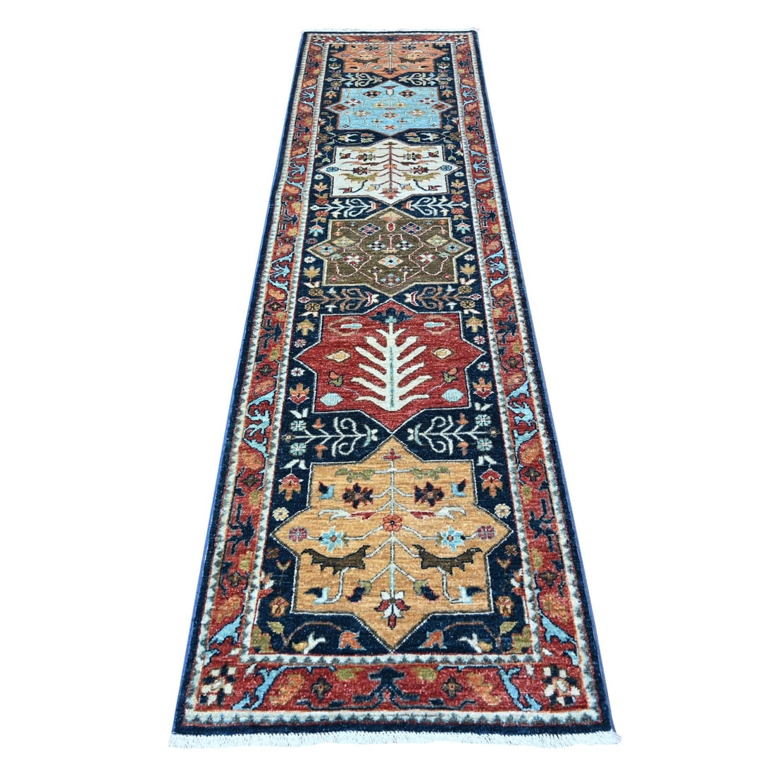 Rug 2'6"x9'8" Blue Fine Aryana Caucasian Ashtafa Hand Knotted Oriental (1 of 6)
