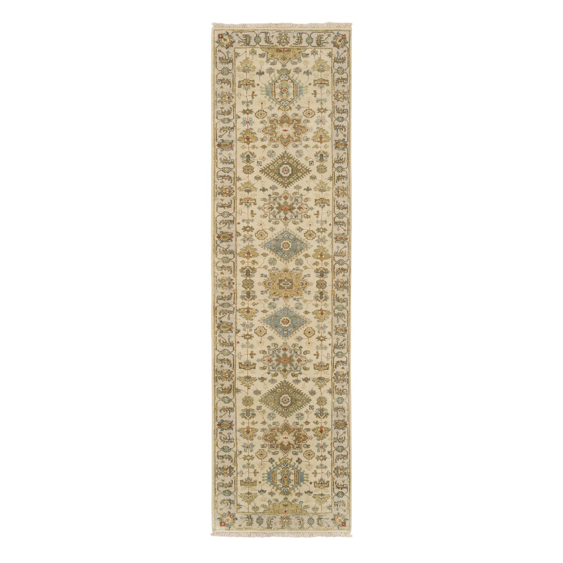 Rug 2'7"x9'9" Ivory Karjihooz Design Soft Wool Hand Knotted Runner (1 of 8)